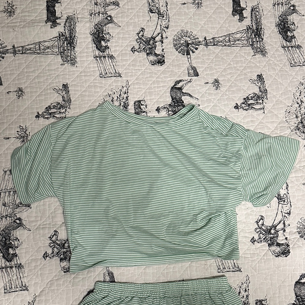 Green Striped Women's Top and Short Set
